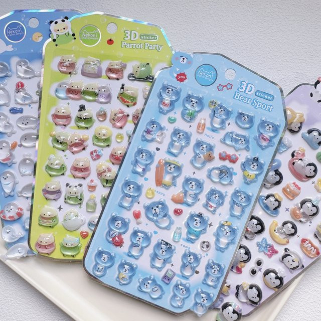 NEKONI 3D Aufkleber mit niedlichen Tier-Motiven Bär und Pinguin für Scrapbooking und Journaling - Bild 1