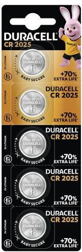 Duracell CR2025 Lithium-Knopfzelle 3V, 165 mAh, 5 Stück, Silber - Bild 1