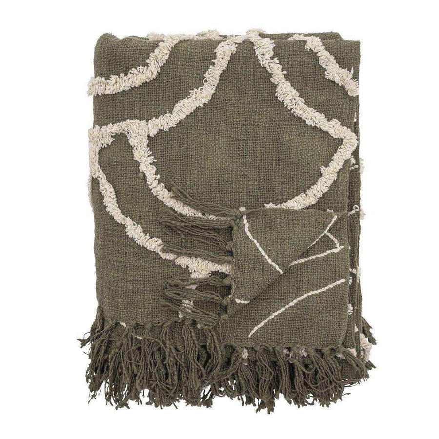 Bloomingville Plaid Mirfield grün, getuftet, Baumwolle, B: 150 cm, T: 125 cm - Bild 1