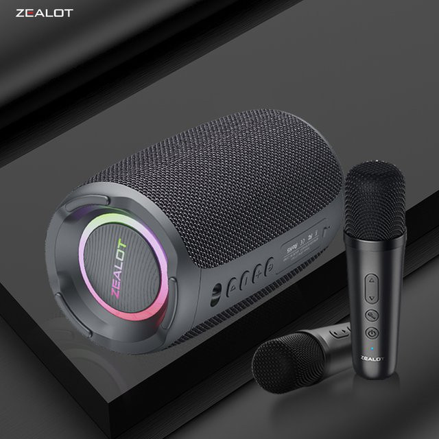 ZEALOT S61 Kabelloser Lautsprecher mit 20 W Leistung, zwei kabellosen Mikrofonen und 3600-mAh-Akku in Schwarz - Bild 1