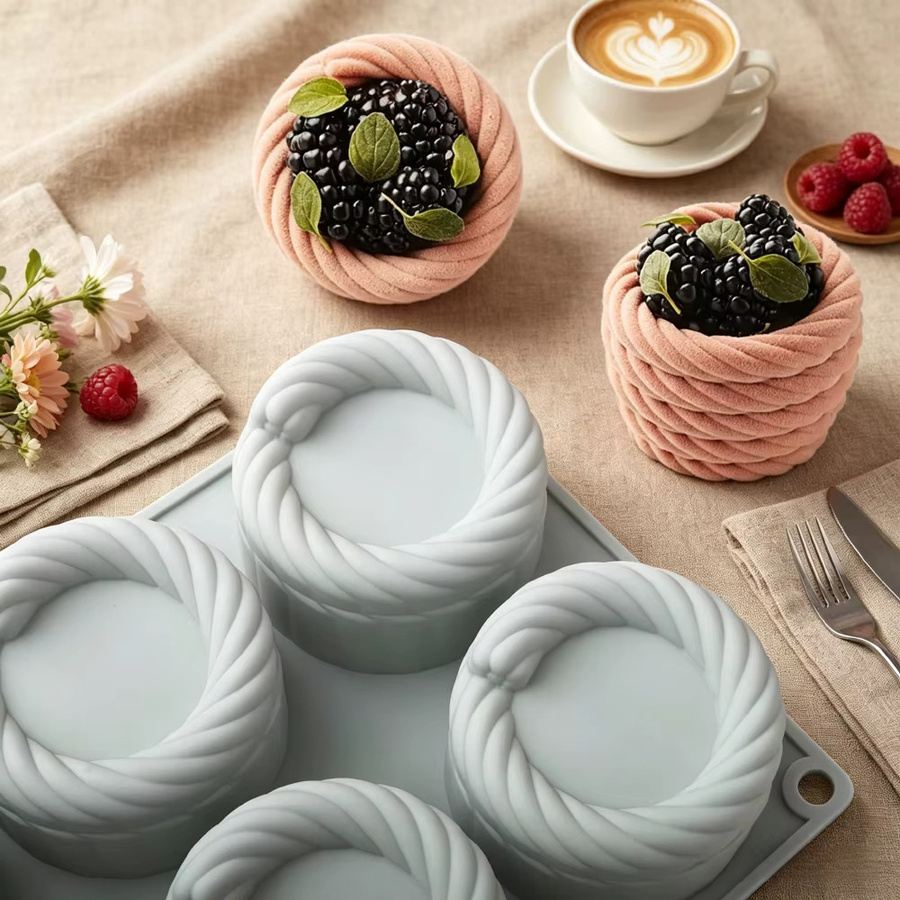 Meibum 6-fach Silikonform Seilblumenkorb 3D Zylinder für Mousse, Kuchen, Schokolade und Kerzen - Bild 3