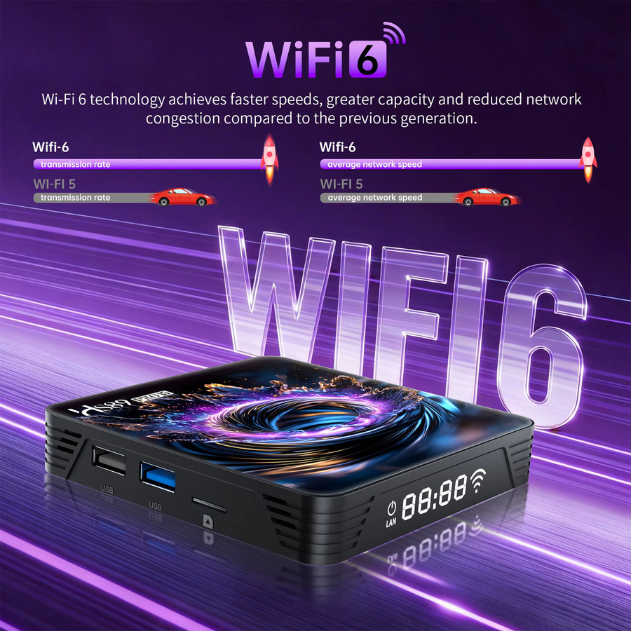 WUDUNG HS89 PRO 15 Smart TV Box Android 14 Media Streamer mit 4K UHD, Rockchip RK3539, 4G/32G, WiFi6 und USB 3.0 in Schwarz - Bild 3