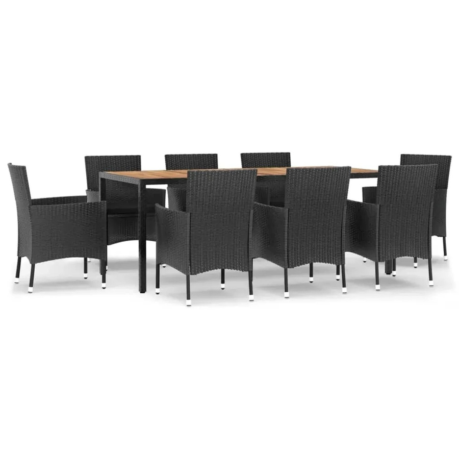 vidaXL 9-teilige Garten-Essgruppe aus Poly Rattan und massivem Akazienholz in Schwarz mit Kissen - Bild 2