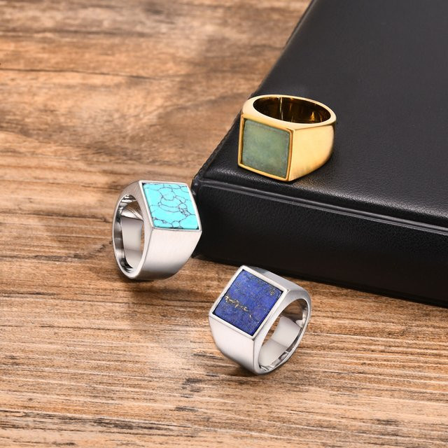 mprainbow Ring Edelstahl, Silber, Naturstein, Herren - Bild 1