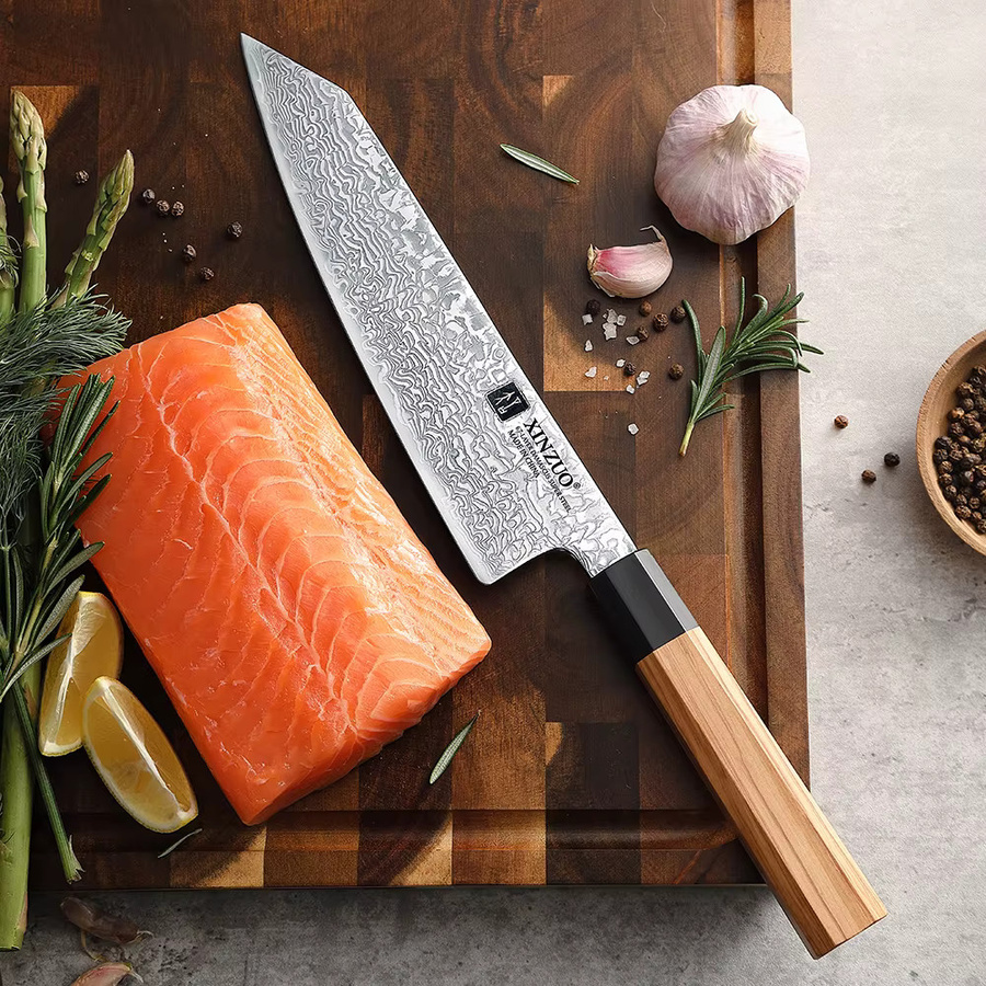 XINZUO Bunka-Messer aus Damaststahl mit achteckigem Holzgriff, 21,59 cm - Bild 4