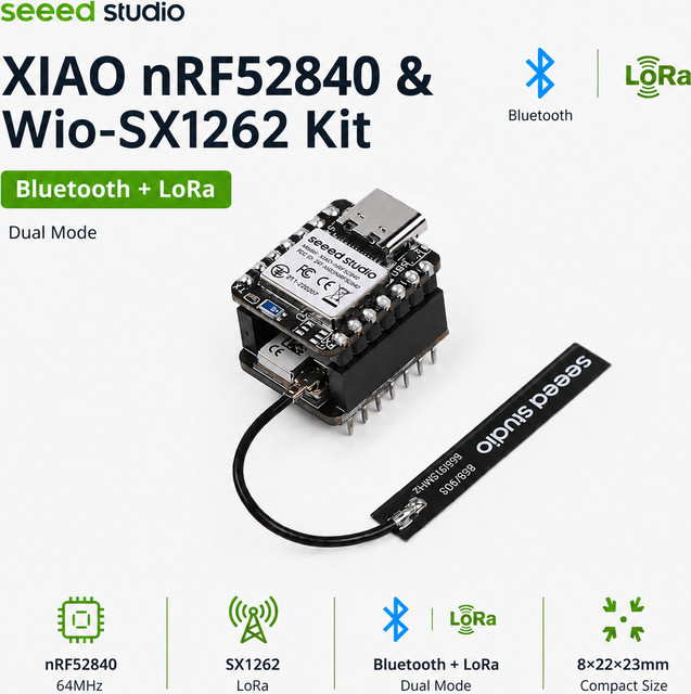 Seeed Studio Meshtastic Entwicklungsboard XIAO nRF52840 & Wio SX1262 Kit mit LoRa Antenne, Bluetooth und NFC, Schwarz - Bild 1