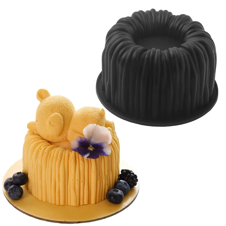 SHENHONG Silikon-Kuchenform für Mousse-Kuchen mit Spulenstruktur-Design, rund, Durchmesser: 10,2 cm, Farben: Weiß oder Schwarz - Bild 3