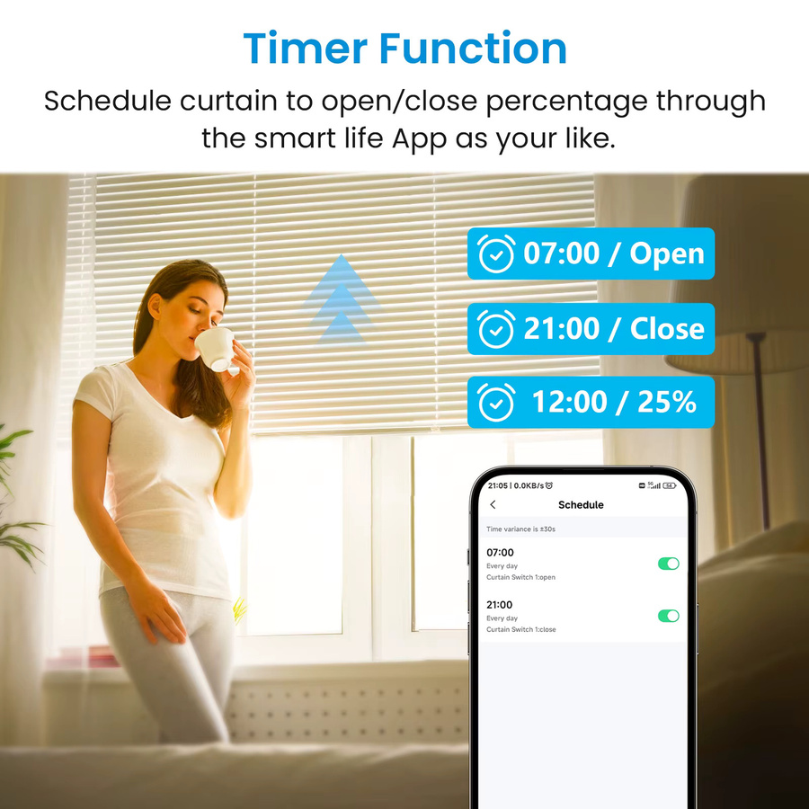 LoraTap Tuya Smart Life Elektrischer Vorhangmotor mit Druckschalter zur Prozentsatzsteuerung für Home Assistant und Alexa, Weiß - Bild 4