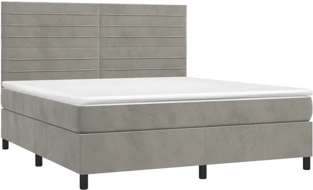 vidaXL Boxspringbett mit Matratze in Hellgrau, Samt, mit LED-Unterbettbeleuchtung und USB-Anschluss, B/T/H: 160 x 200 x 128 cm - Bild 1