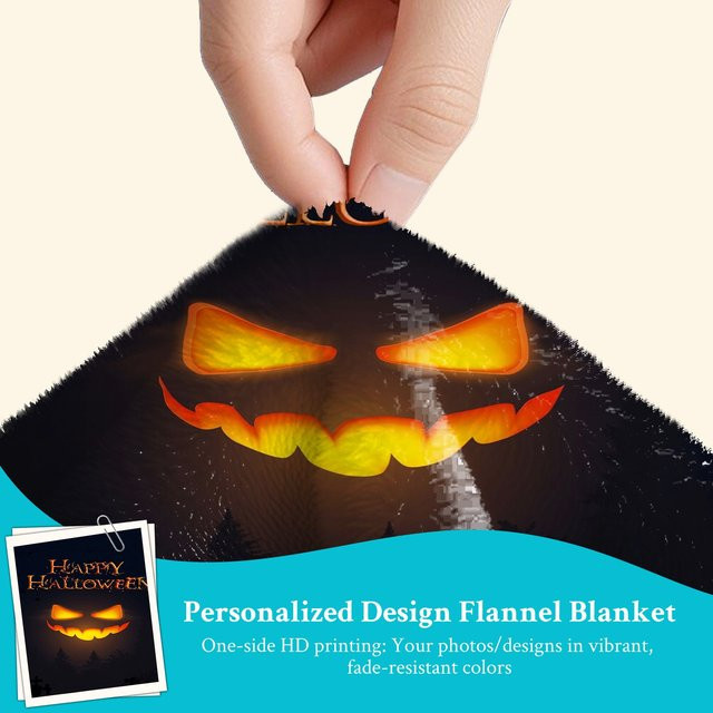 SRH Personalisierte Halloween Fleece-Decke mit Jack-O'-Lantern Kürbis-Druck, Schwarz, Unisex - Bild 1