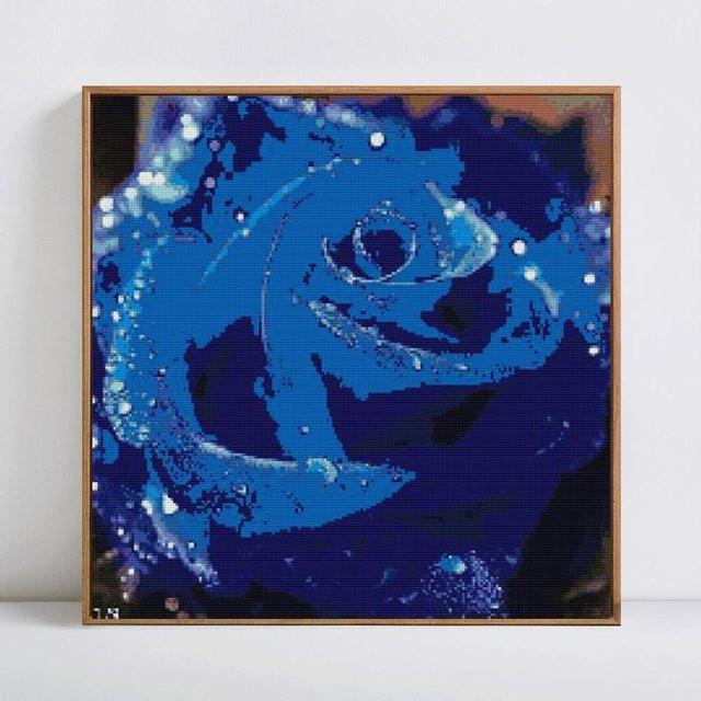 FIYO Diamond Painting Vollrund Blaue Rose Mosaik Stickerei mit floralem Design, Durchmesser: 30 cm - Bild 1
