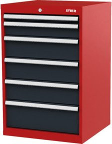 STIER Schubladenschrank mit 6 Schubladen aus Stahl in Rot und Anthrazit, B/T/H: 60,0 x 57,5 x 92,0 cm - Bild 1