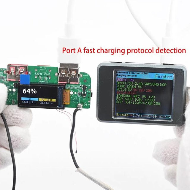 ESHYLALA DIY Power Motherboard mit Display, Typ-C USB 22,5W Bidirektionales Schnellladegerät Buck Converter Mobile Power Modul, Grün - Bild 1