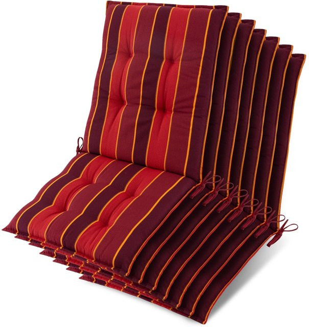 Beautissu 7er Set Sun-NL Auflage für Niederlehner, Rot-Gestreift, B/T/H: 100 x 50 x 8 cm - Bild 1