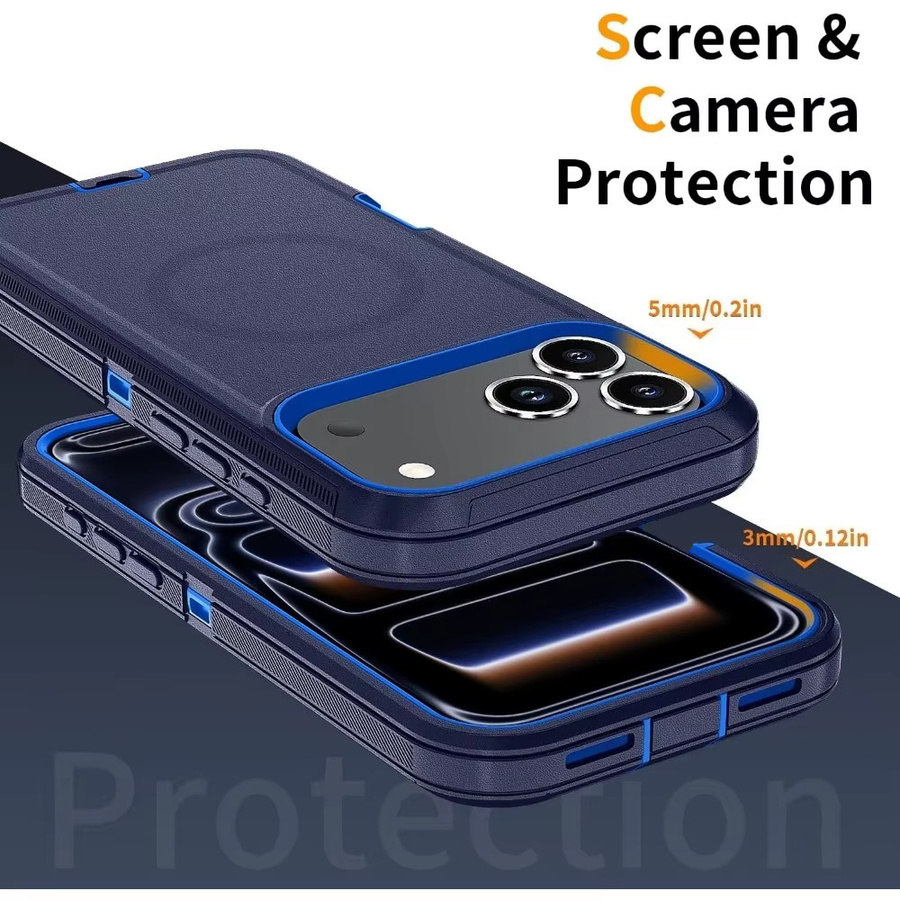 3in1 OTT Military Anti-Drop Magnetische Schutzhülle für iPhone 17 Pro Max, 16, 15, 14 Plus, 13 – Robuste Stoßfeste Rüstung Abdeckung in Schwarz oder Blau - Bild 2