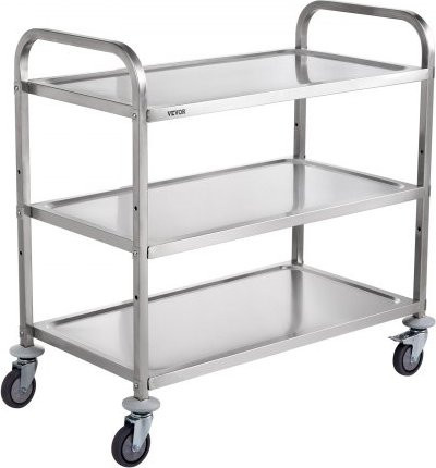 VEVOR Küchenwagen aus Edelstahl mit 3 Ebenen und 6 Haken, Rollbarer Servierwagen und Laborwagen in Silber - Bild 1