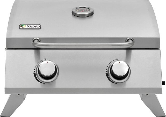 Tepro Tischgasgrill Chicago in Edelstahl und Schwarz mit 2 Brennern und Thermometer - Bild 1