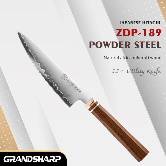 Grandsharp Allzweckmesser aus Edelstahl mit ZDP-189 Stahlkern und 420J2 Klinge, Silber - Bild 1