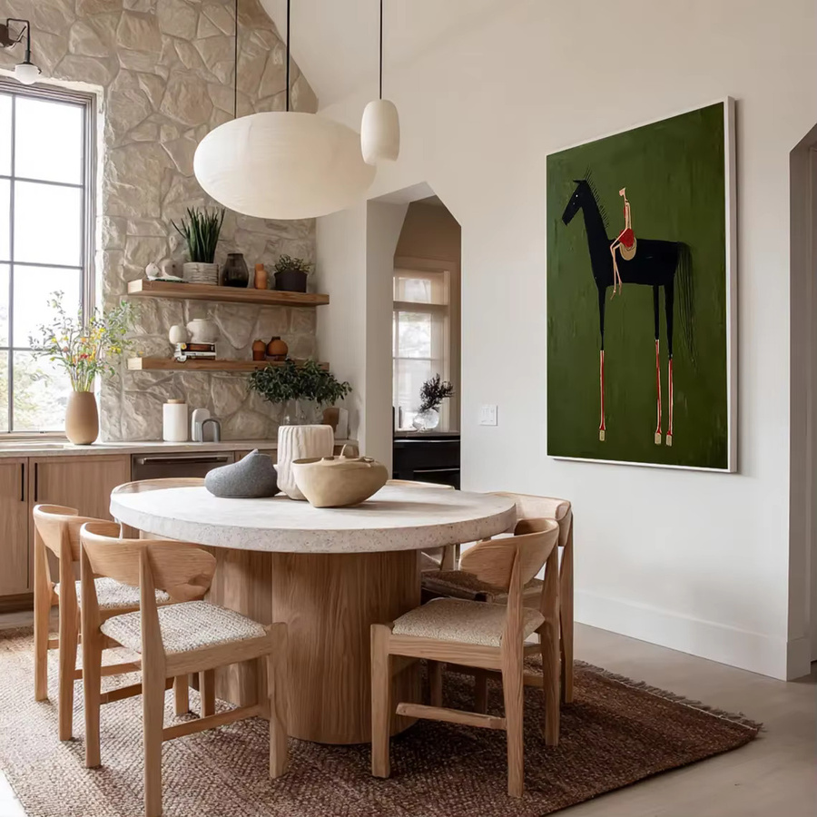 Abstraktes Pferde-Reiter-Gemälde von SHENCHEN in Grün und Braun als minimalistisches Leinwandbild für deine Wanddekoration - Bild 2