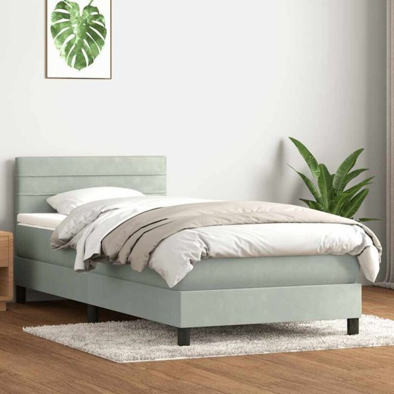 Vidaxl Boxspringbett mit Matratze in Grau aus Samt, B/T/H: 80 x 220 x 78 cm - Bild 1