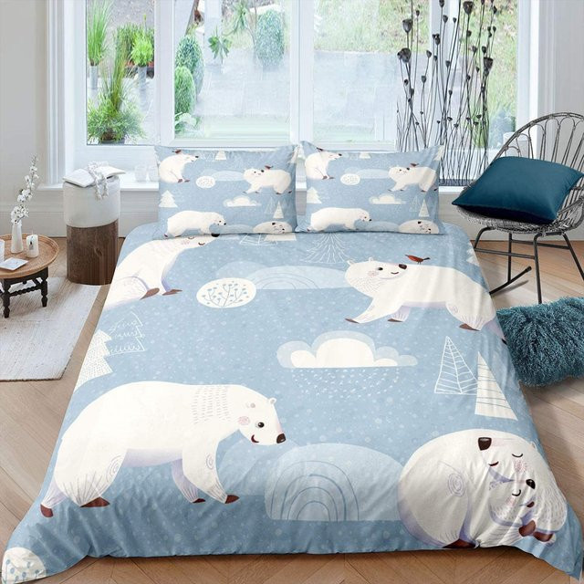 Bettwäsche-Set mit Eisbär-Motiv von Binchi Outdoor Product in Blau, bestehend aus Bettbezug und Kissenbezug aus Mikrofaser für Kinder, B/H: 140 x 210 cm - Bild 1