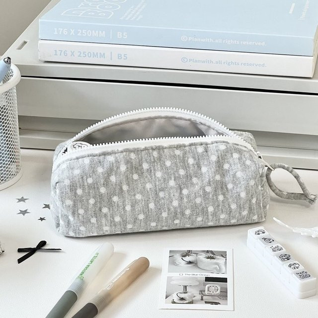 WIKHOSTAR Federtasche mit Punktmuster in Grau, Tragbarer Schreibwaren-Organizer und Kosmetiktasche für Schüler - Bild 1