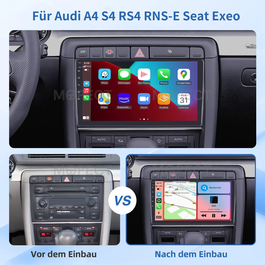 MOPECT Android Autoradio mit GPS und Carplay für Audi A4 S4 RS4 8e 8f B6 B7 sowie SEAT Exeo in Schwarz - Bild 3