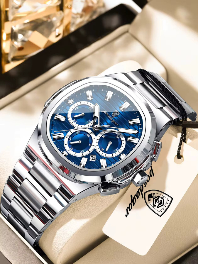 POEDAGAR Chronograph, Quarz, Edelstahl, Blau, Herren - Bild 7