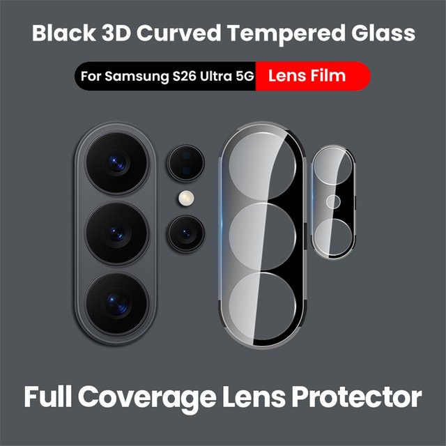 3er-Set Schwarzer 3D Gehärteter Glas Kameraschutz für Samsung Galaxy S26 Ultra und S26 Plus 5G mit 9H Härtegrad - Bild 1
