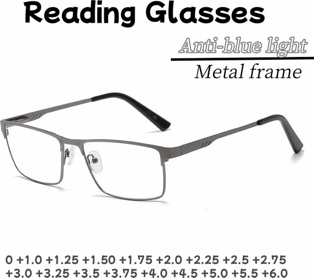 SNQP Lesebrille, quadratisch, Metall, Vollrand, grau, Unisex - Bild 1