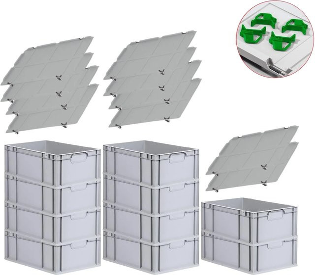 PROREGAL Spar Set mit 10x Eurobox Nextgen Economy in Grün inklusive Auflagedeckel und 4x Schiebeschnappverschlüssen, H x B x T: 22 x 40 x 60 cm, 44 Liter - Bild 1