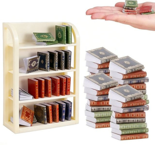 XYTLEZONE Miniatur-Puppenhaus Zubehör Set im Maßstab 1:12 mit 4-stufigem Bücherregal und 36 Büchern in Braun und Multicolour - Bild 1