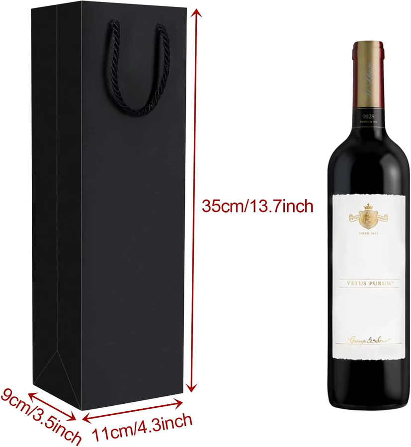 10 Stück Bastelpapiertragetaschen mit Griff für 750 ml Weinflaschen in Schwarz und Grau, funkelnde Flaschentaschen für Champagner und Wein - Bild 2