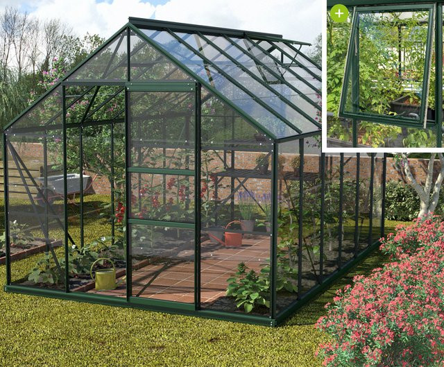 Vitavia Gewächshaus Meridian 9900 in Smaragdgrün mit 9,9 m², Aluminiumrahmen, Sicherheitsglas und Schiebetür - Bild 1