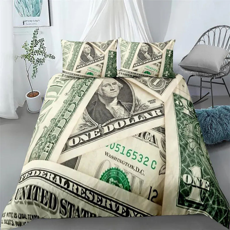 Bettwäsche-Set Your Warm Home mit Dollar-Muster in Grün, King-Size, 3-teilig aus Polyester, B/H: 200 x 230 cm mit zwei Kissenbezügen (50 x 70 cm) - Bild 2