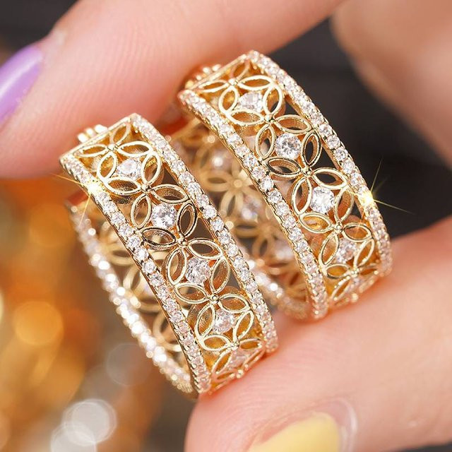 Huitan Creolen, Gold, Zirkonia, Damen - Bild 1
