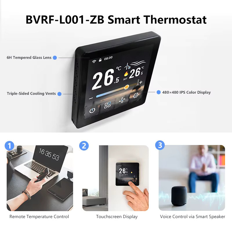 Wenzhi ZigBee VRF Zentrale Klimaanlage Thermostat mit Tuya Smart Life App-Steuerung, Digitaler Temperaturregler in Schwarz - Bild 2