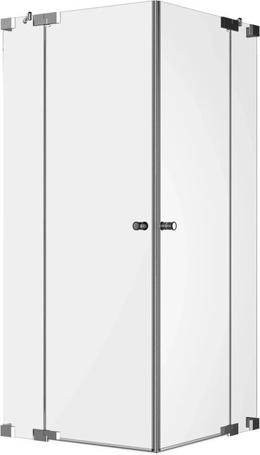 Eckdusche Brava Sondermaßanfertigung mit 2 Drehtüren und 2 Festteilen in Chrom und transparentem Glas mit Easy-Clean-Beschichtung - Bild 1