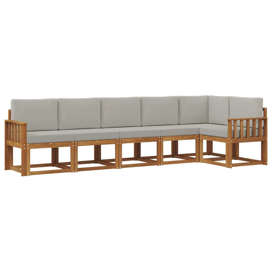 vidaXL Outdoor-Sofagarnitur L-Form aus massivem Akazienholz mit Kissen in Natur und Hellgrau - Bild 2