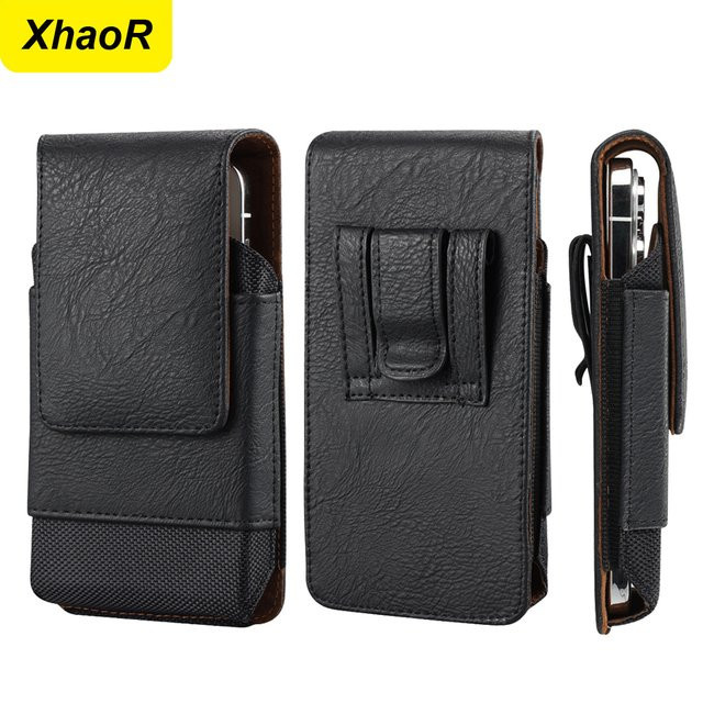 XhaoR Universelle Leder-Handy-Hüfttasche mit Gürtelclip für iPhone, Samsung und Xiaomi in Schwarz oder Braun - Bild 1