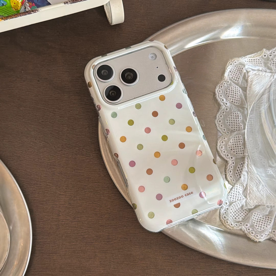 Glänzende iPhone Schutzhülle mit Polka-Dot-Muster und Vergoldung in Beige und Bunt für Apple iPhone 17 16 15 14 Pro Max - Bild 4