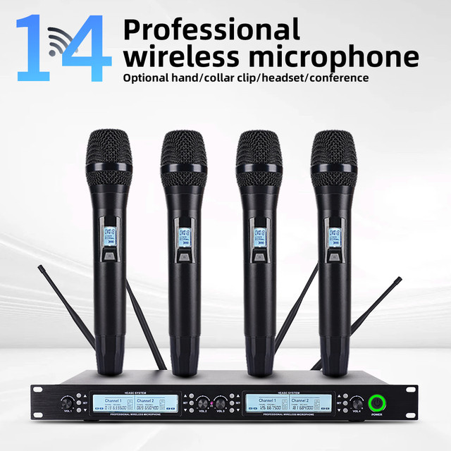 Yamnweo UK-400 Professionelles UHF Drahtloses Mikrofonsystem mit 4 Handgehaltenen Dynamischen Mikrofonen in Schwarz - Bild 1