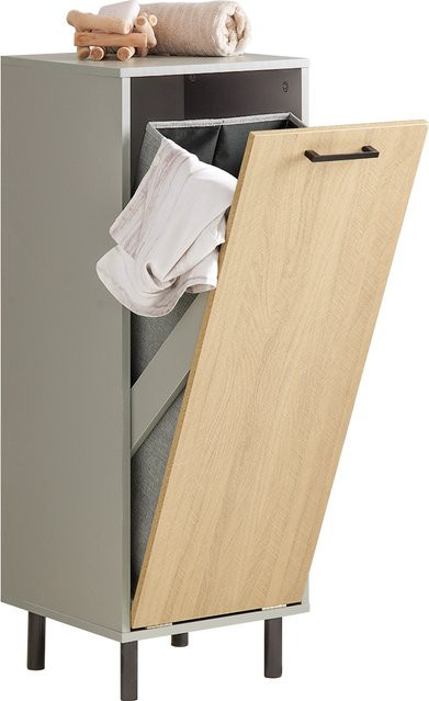 SoBuy Wäscheschrank BZR132-NG mit ausklappbarem Wäschesack in Naturgrau, B/T/H: 31,5 x 30,0 x 86,0 cm - Bild 1