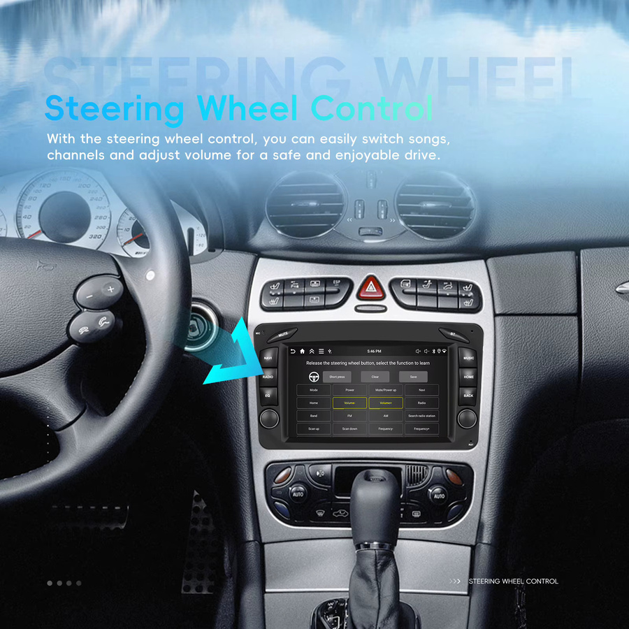 Podofo 2 DIN Autoradio mit 7 Zoll Display, GPS, WiFi, FM RDS und Mirror Link in Schwarz für Mercedes-Benz CLK (W209), E-Klasse (W210) und C-Klasse (W203) - Bild 4