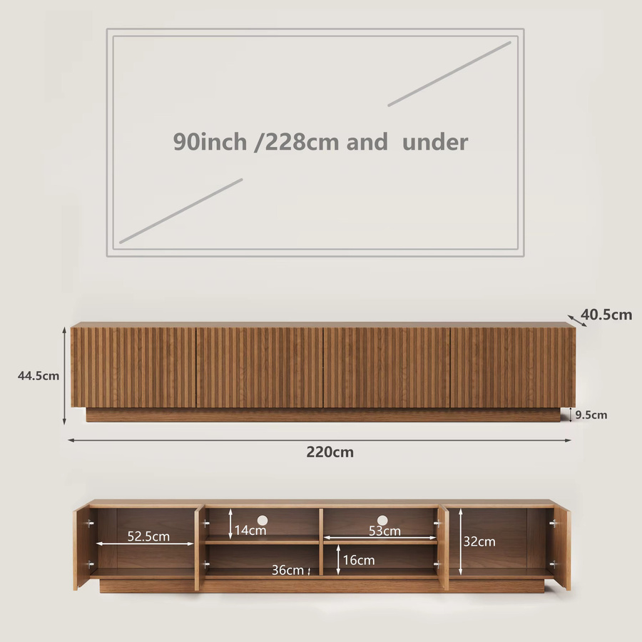 oleylucklive TV Schrank Lowboard mit Lamellentüren in Nussfarbe Braun, Breite: 220 cm - Bild 5