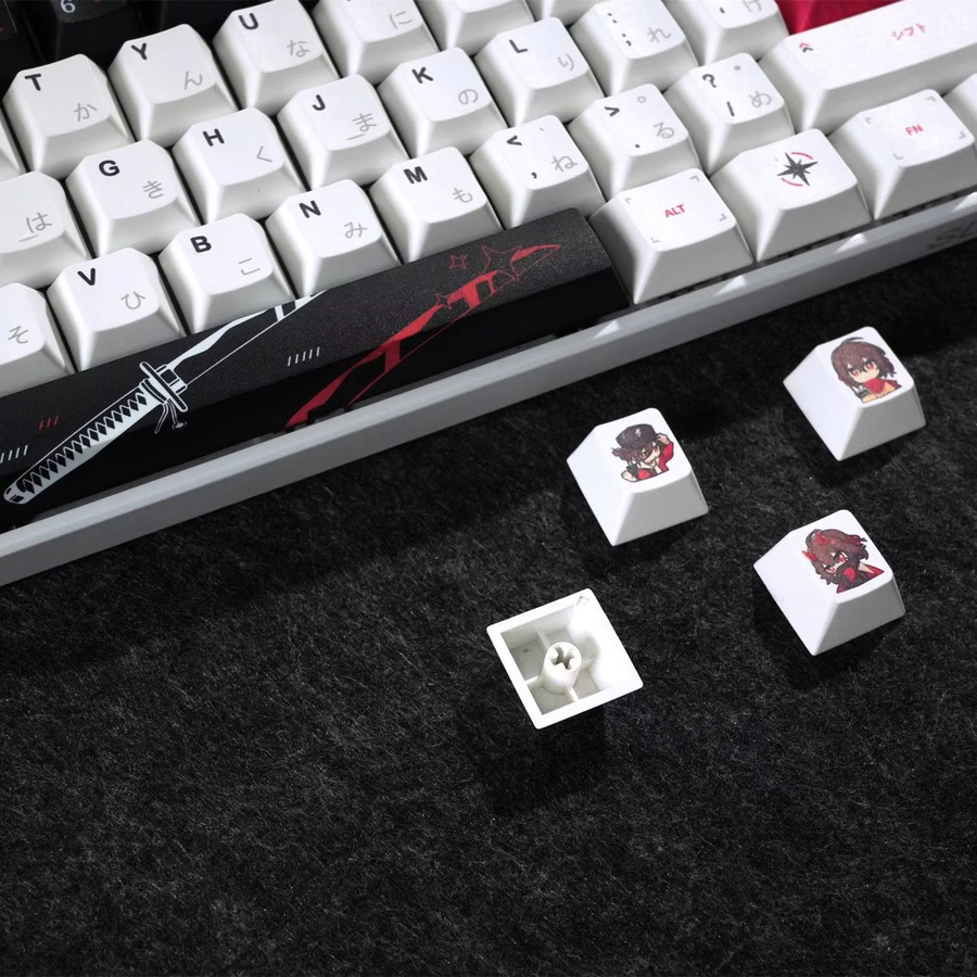 Yuki Aim Anime Keycaps von Chreey, 130 PBT Keycaps im Cartoon-Design für mechanische Tastaturen, Farbe: Schwarz - Bild 4