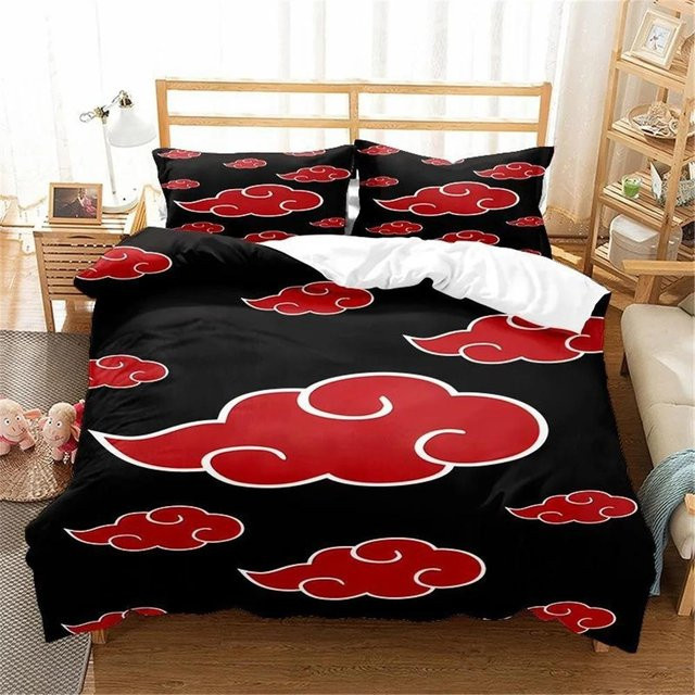 JMG Household Supplies Anime 3D Bettwäsche-Set Akatsuki Japan in Rot und Schwarz, Material Mikrofaser, B/H: 135 x 200 cm - Bild 1