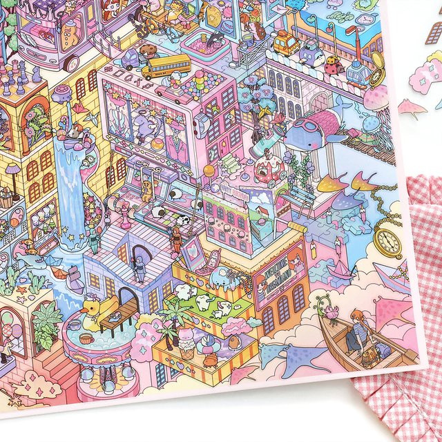 JIANQI Fantasy Stadtstraßenszene, 3D-Stadtlandschaftsaufkleber, bunt - Bild 1