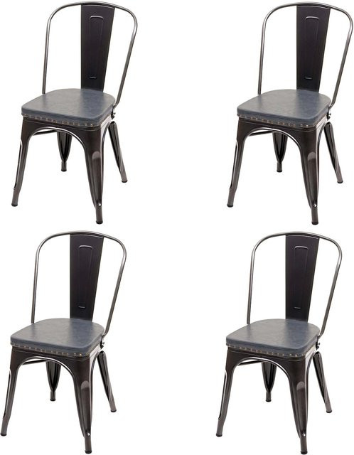 4er-Set MCW Esszimmerstühle H10e im Industrie-Design aus Kunstleder und Metall, Schwarz-Grau, stapelbar - Bild 1