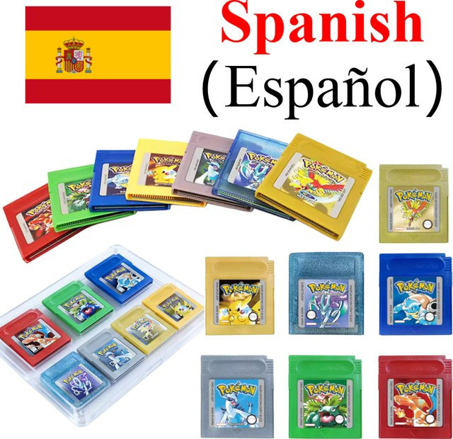 Bandai Retro 16-Bit Videospielkonsole Cartridge für GBC in der spanischen ESP-Version mit Pokémon Spielen wie Blau, Kristall, Gold, Grün, Rot, Silber und Gelb - Bild 1